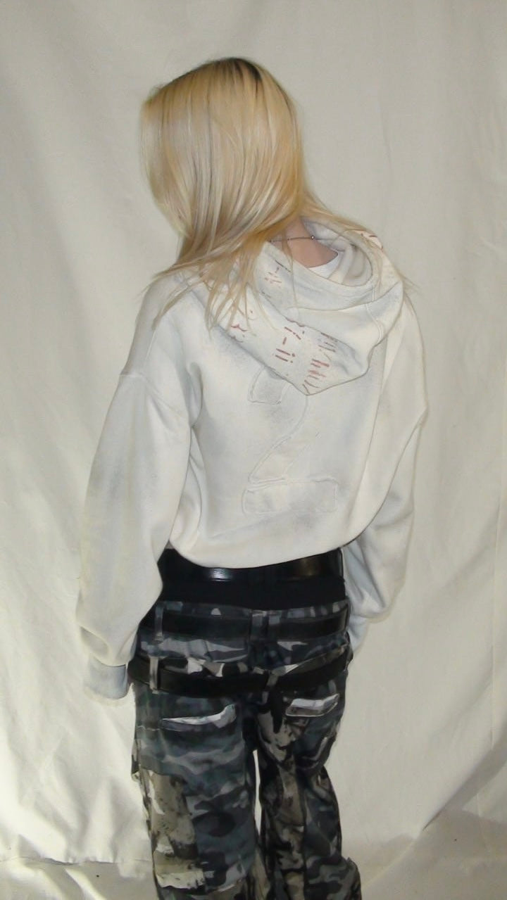 2c4 'PHASE" White hoodie 2 cropped