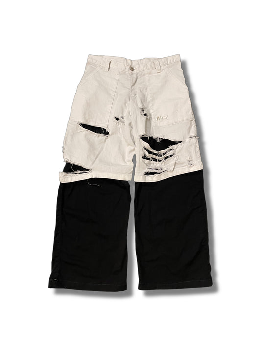 Distressed double layers racing pants “triniti”
