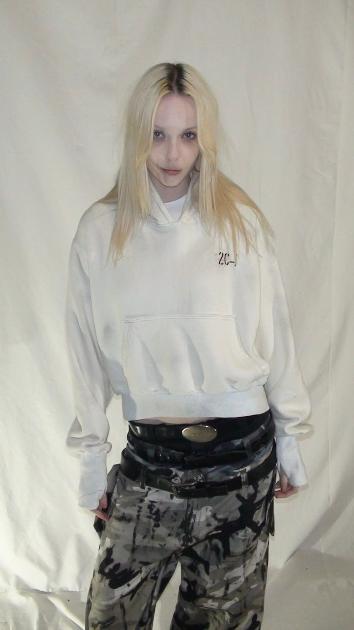 2c4 'PHASE" White hoodie 2 cropped