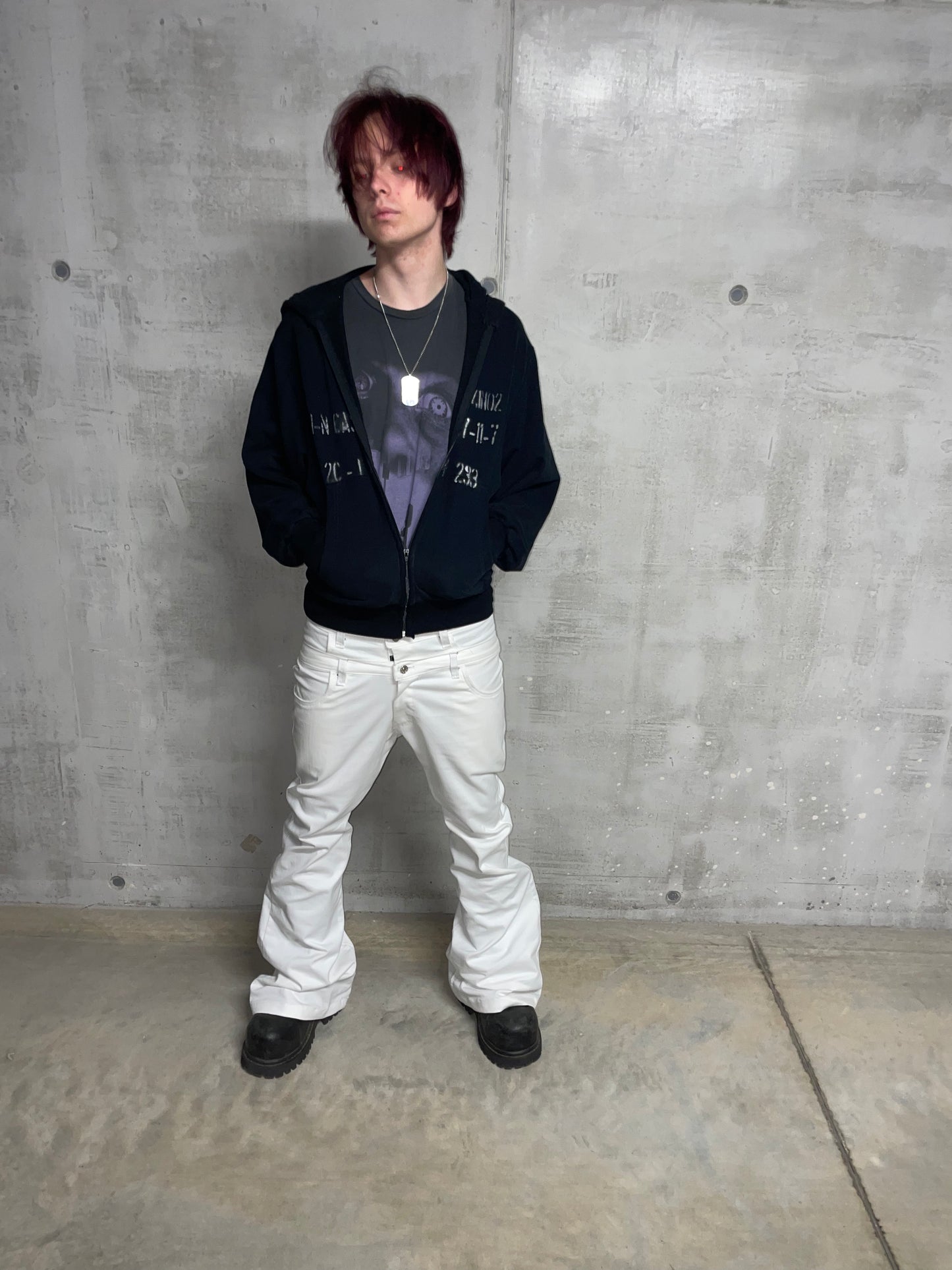 Double waist flared jeans white