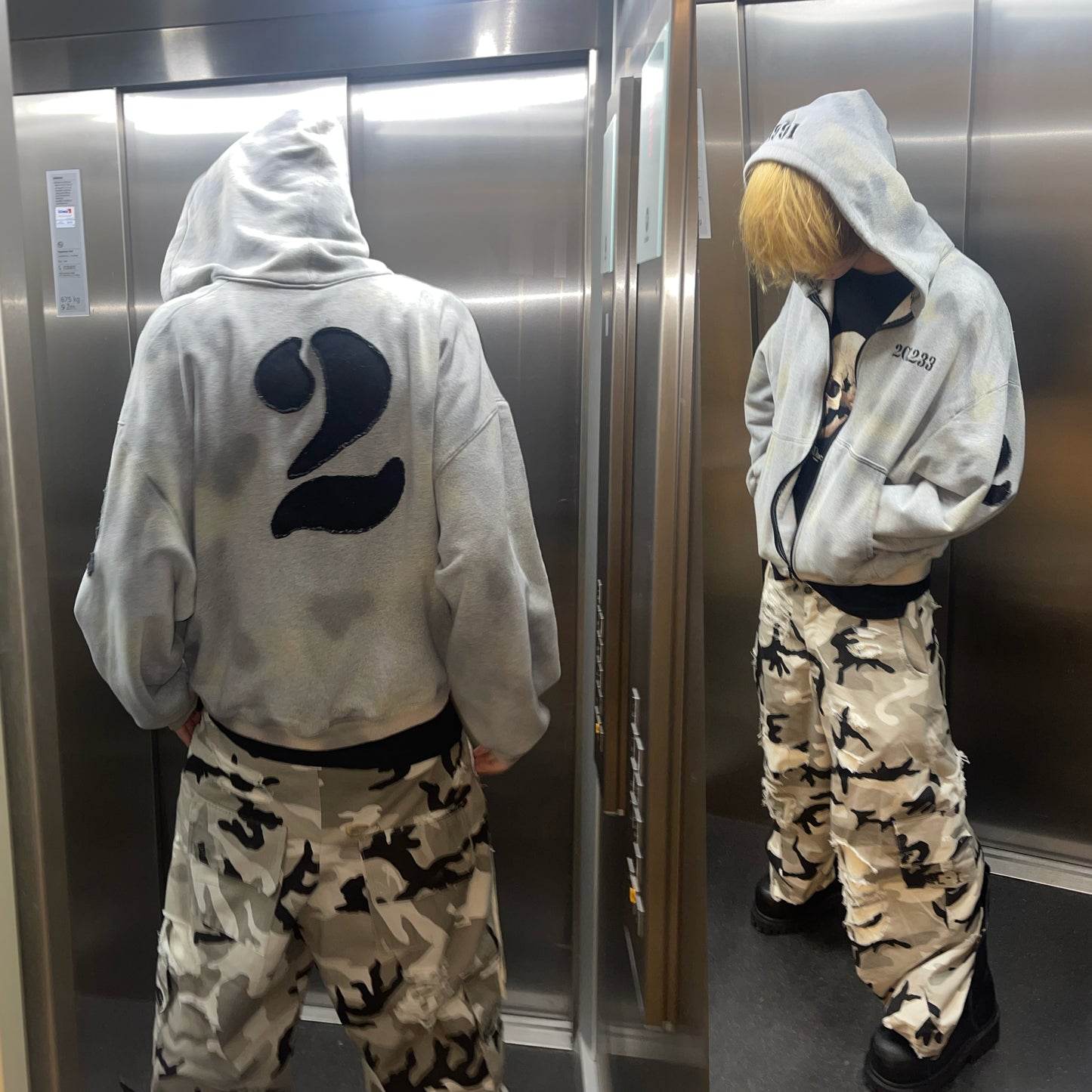 Hoodie "2" dirty grey